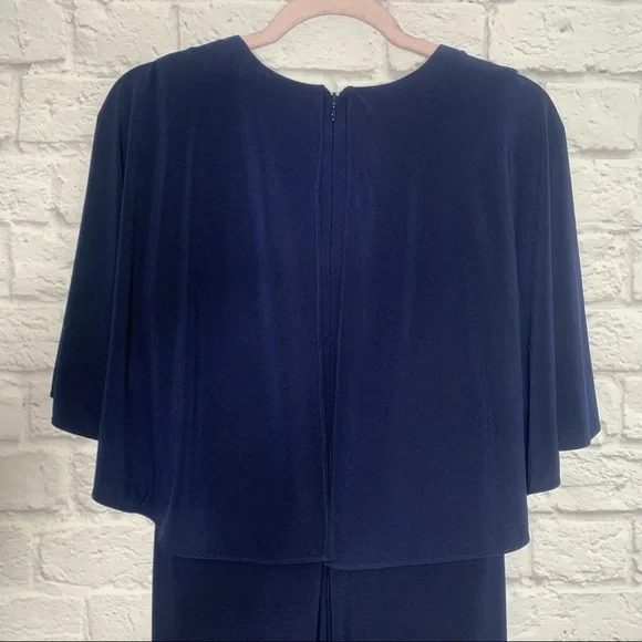 NWT Eliza J Navy Blue Embellished Cape Maxi Gown - Picture 9 of 16